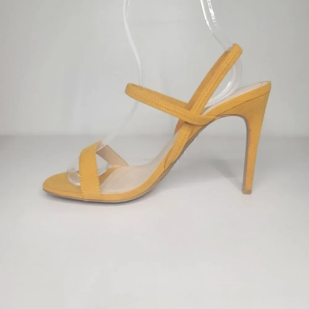 AnneMichelle mustard crisscross band open-toe pump
